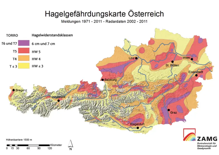 Bild 2 / Hagelgefährdungskarte Österreich (Quelle: ZAMG)