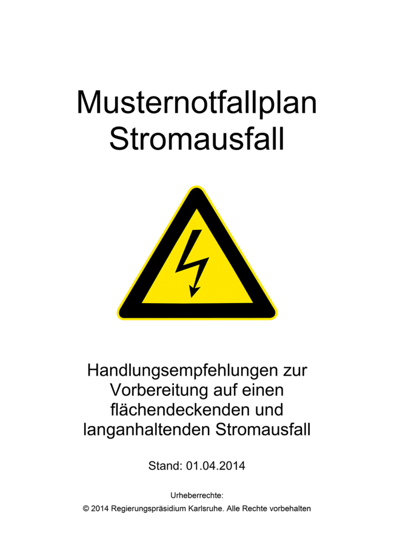 Musternotfallplan Stromausfall (2014) auf der  Grundlage des Krisenhandbuchs Stromausfal
