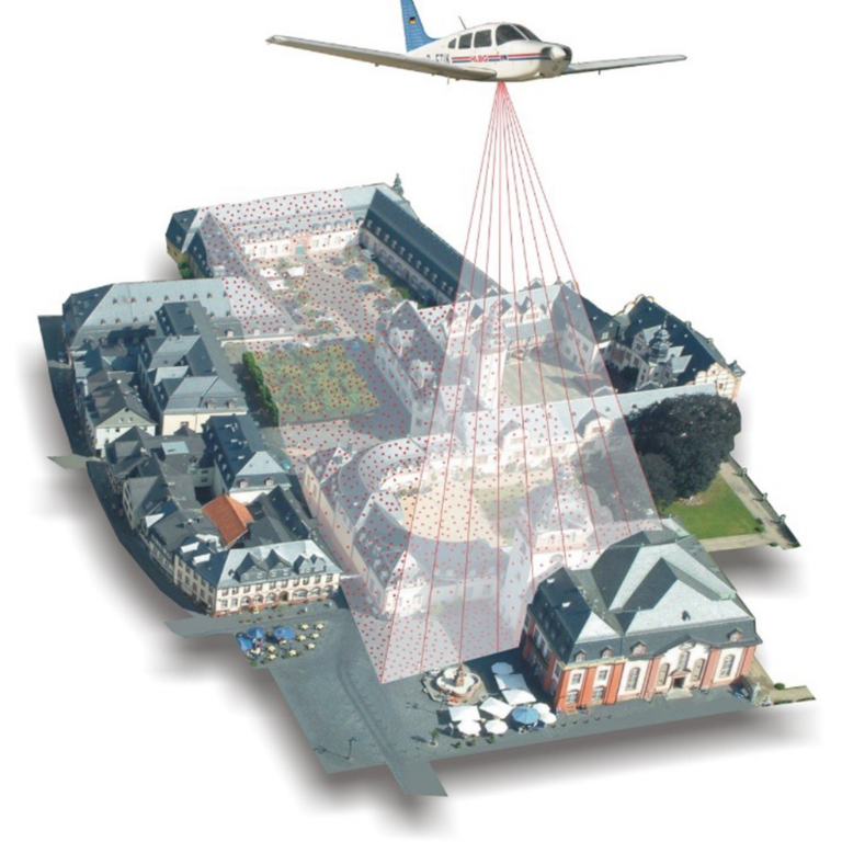 Bild 1 / Laserscanning (Quelle: https://hvbg.hessen.de/geoinformation/ landesvermessung/geotopographie/3d-daten/airborne-laserscanning-als)